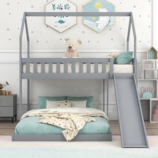 Modern Twin over Full House Bunk Bed with Slide and Built-in Ladder ...