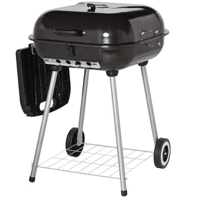 21" Portable Charcoal Grill with Wheels and Bottom Shelf, BBQ Smoker with Adjustable Vents on Lid