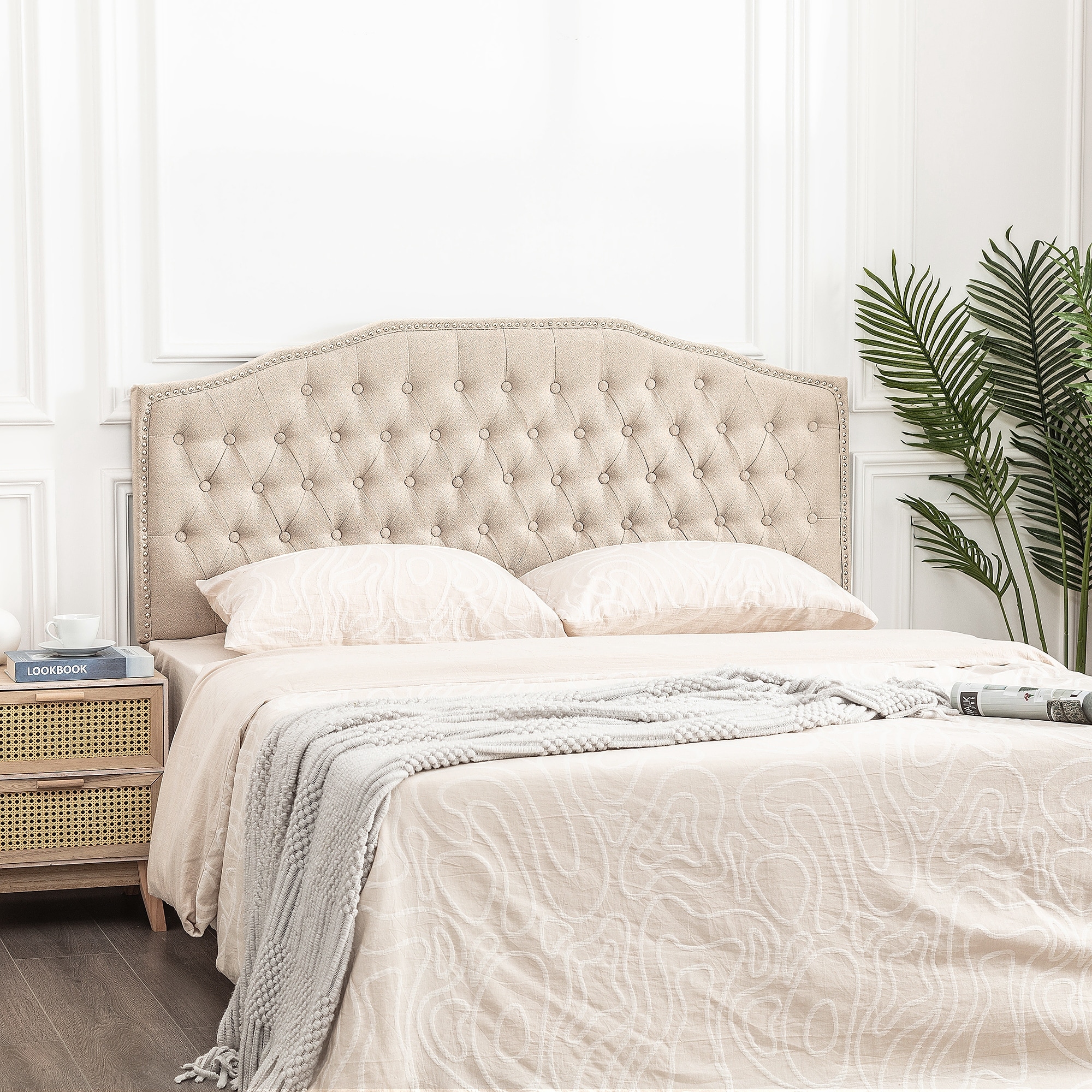 Adeco 64-Inch Upholstered Headboard with Adjustable Legs