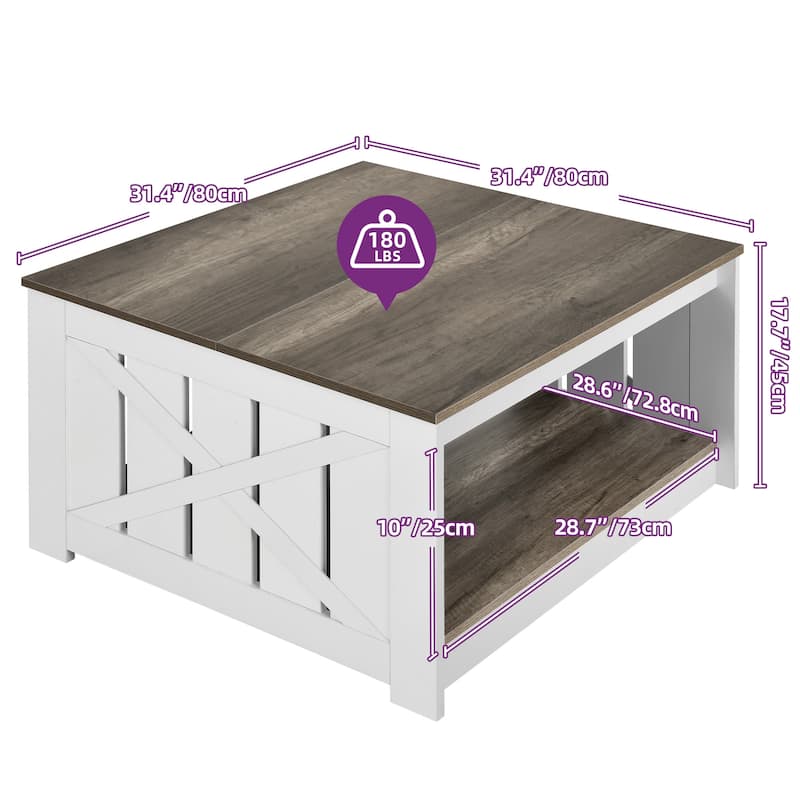 Moasis Farmhouse Coffee Table with Storage for Living Room Square Center Table