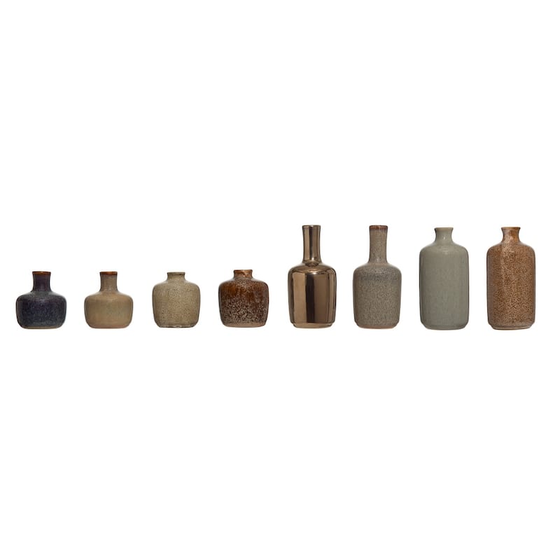 Stoneware Vases with Reactive Glaze Finish (Set of 8 Styles) - Multi