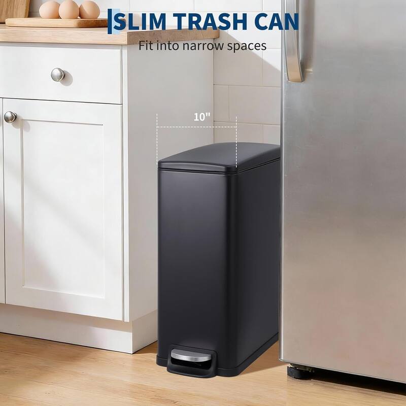12 Gal Slim Kitchen Trash Can, Garbage Can for Kitchen, Bathroom Narrow Spaces