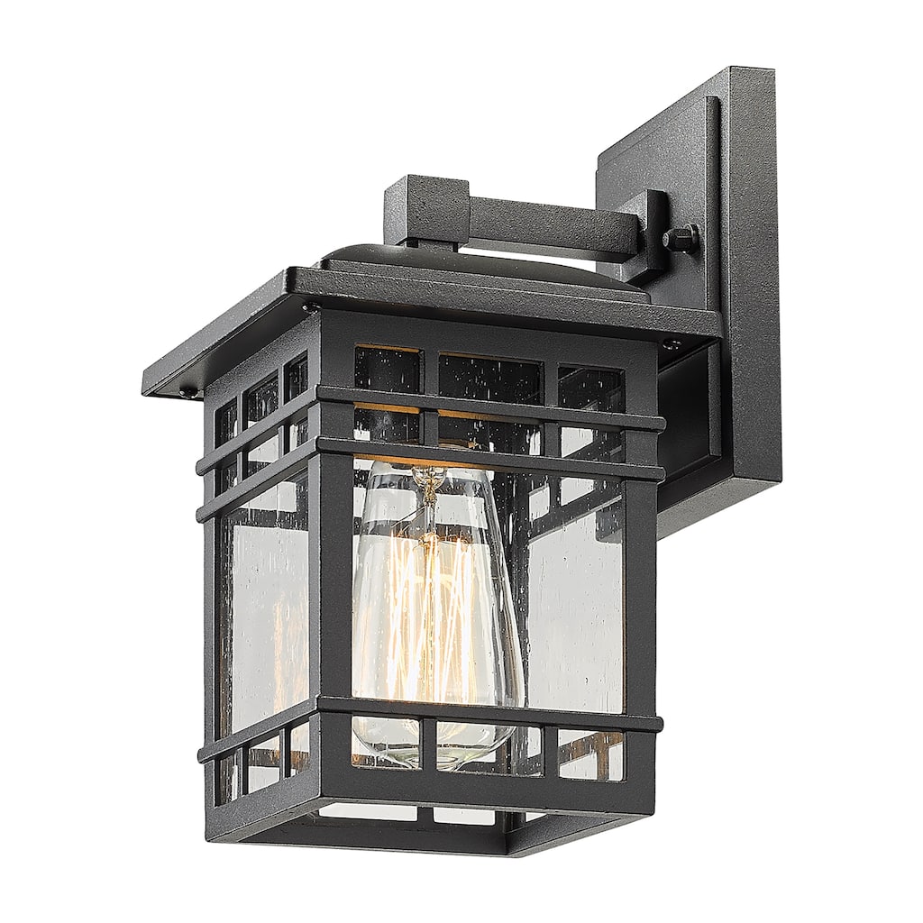 Outdoor wall Light - Modern Outdoor wall Sconce Lantern for House Garage, Black Finish with Seeded Glass Shade