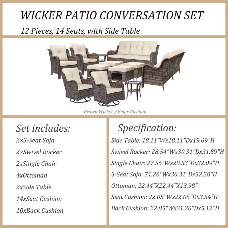 Patio Conversation Sets-Wicker Patio Furniture Sets with Swivel Chairs