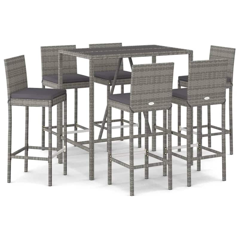 vidaXL 5 Piece Patio Bar Set with Cushions Black Poly Rattan - 15.7" x 17.3" x 42.5"