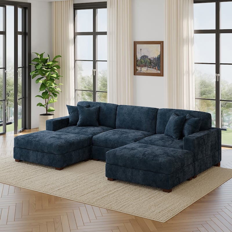 Modern Chenille Oversized Modular Sectional Sofa with 2 Ottoman