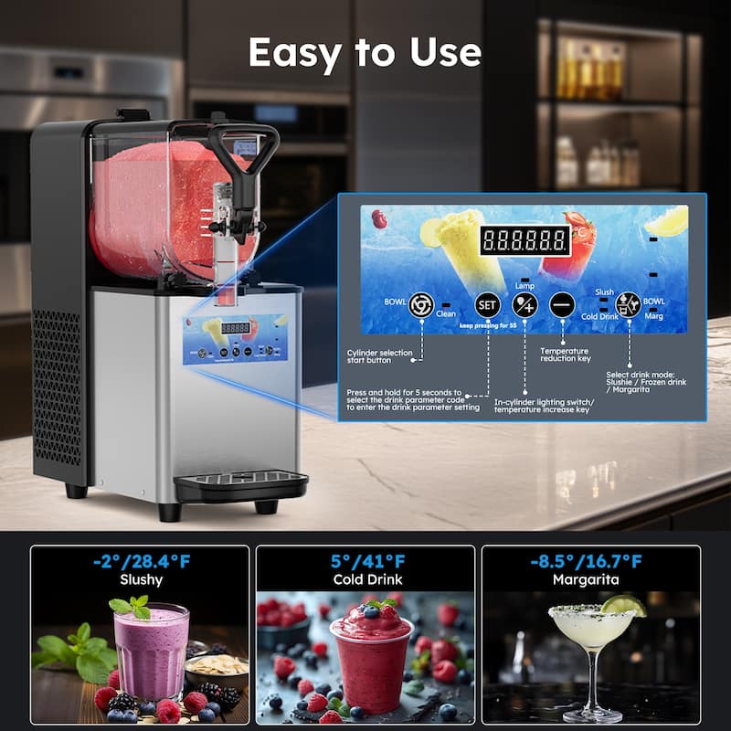 Commercial Slushy Machine, 3L/6L/12L/24L/36L, Self-Cleaning, for Margaritas, Alcoholic Beverages, Smoothies, and Soft Ice Cream