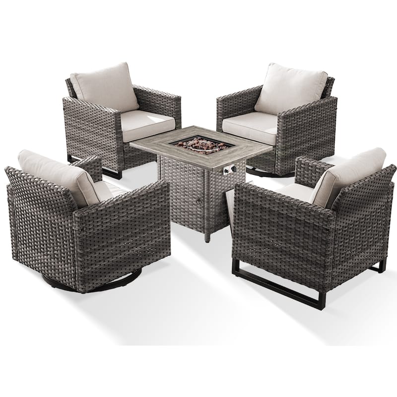 5 Pieces Fire Pit Table with Outdoor Swivel Chair Patio Chair