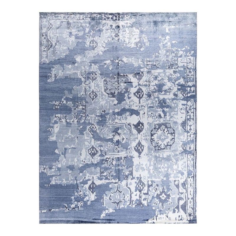 Modern One-of-a-Kind Hand-Knotted Area Rug - Ivory, 9' 3" x 12' 3" - 9' 3" x 12' 3"