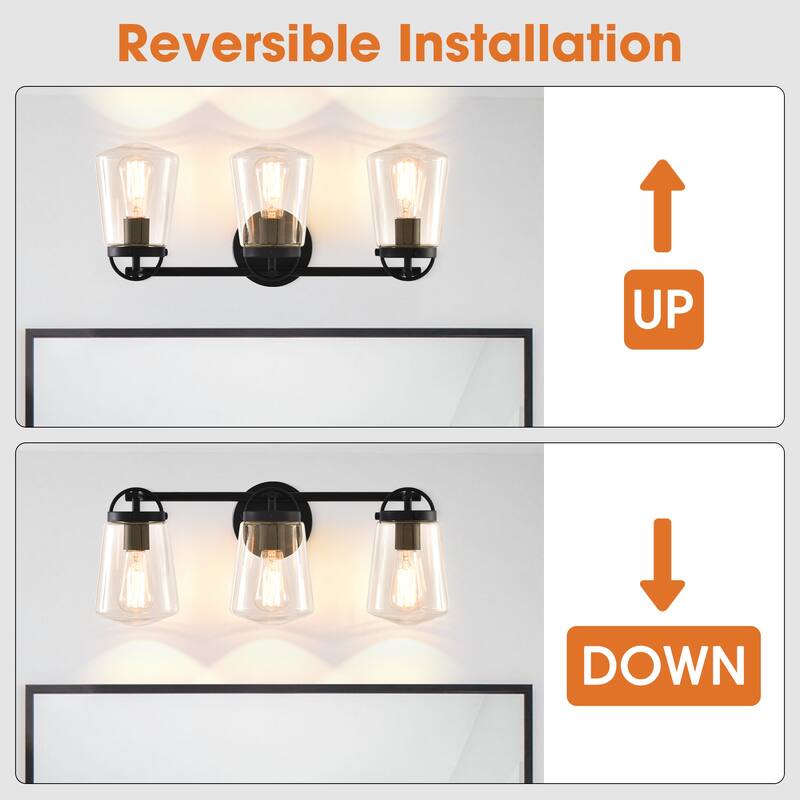 22" Modern 3-Light Glass Bathroom Vanity Light Wall Sconce