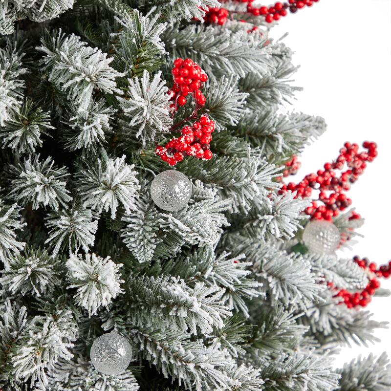 6Ft Pre-Lit Artificial Christmas Tree - Snow Tipped Norwegian Fir with 200 Lights & Berries - White - 72