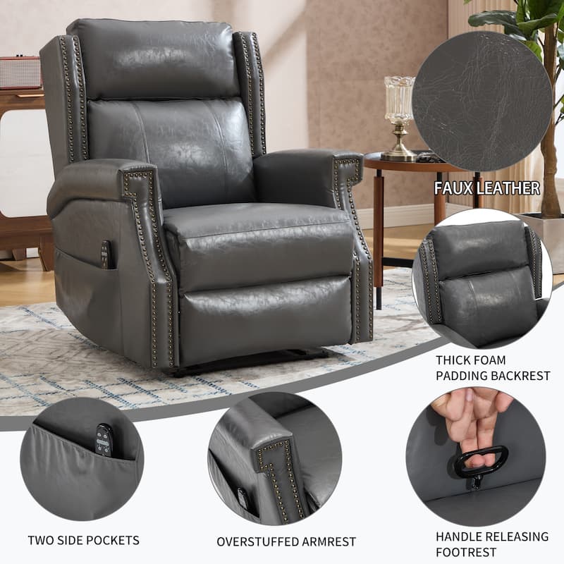 Manual Recliner Chair in Faux Leather for Living Room with Heavy Duty Motion Mechanism, 8 vibrating nodes