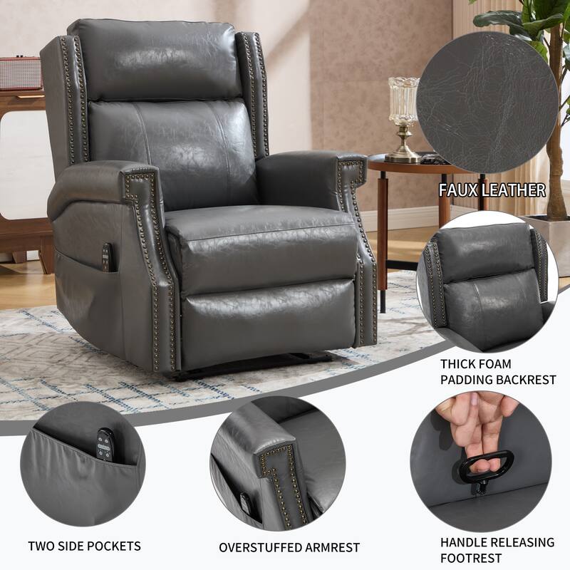 Roomfitters Manual Massage Recliner, Vintage Waxed Faux Leather Chair with Heat and 155-Degree Recline, Living Room