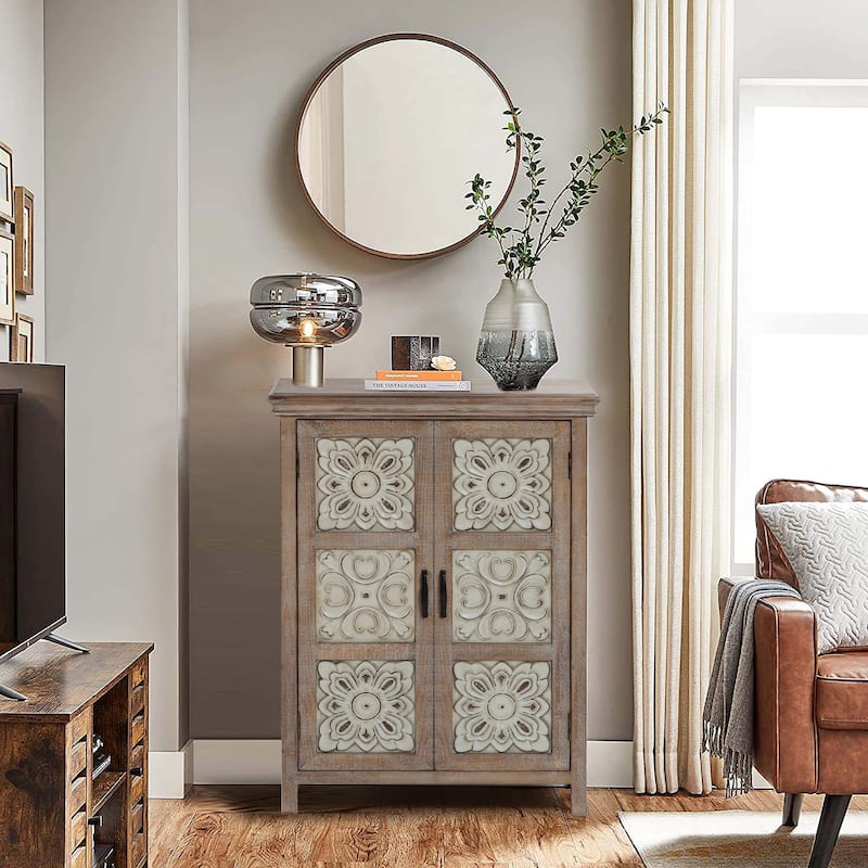 Farmhouse 37.4" Tall 2-Door Wood Storage Cabinet - 37.4" H x 27.68" W x 13.23" D