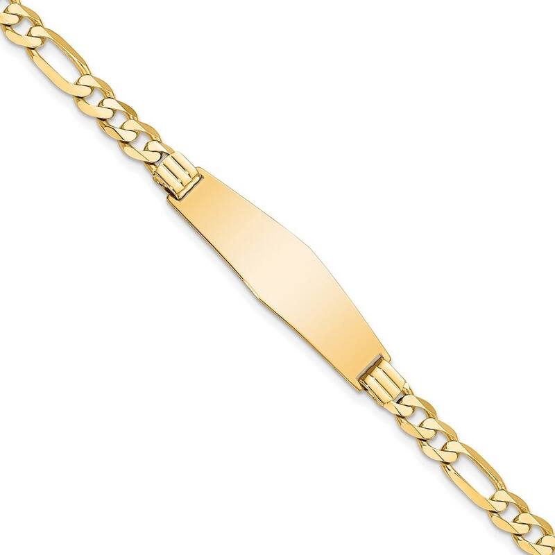 Curata 9mm 14k Yellow Gold Engravable Flat Figaro Link Soft Diamond Shape ID Bracelet
