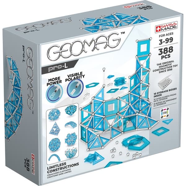 slide 2 of 4, Geomag MASTERBOX PRO-L, 388 Pieces Silver, Light Blue - Kids