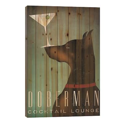 Doberman Cocktail Lounge Print On Wood by Ryan Fowler - Multi-Color