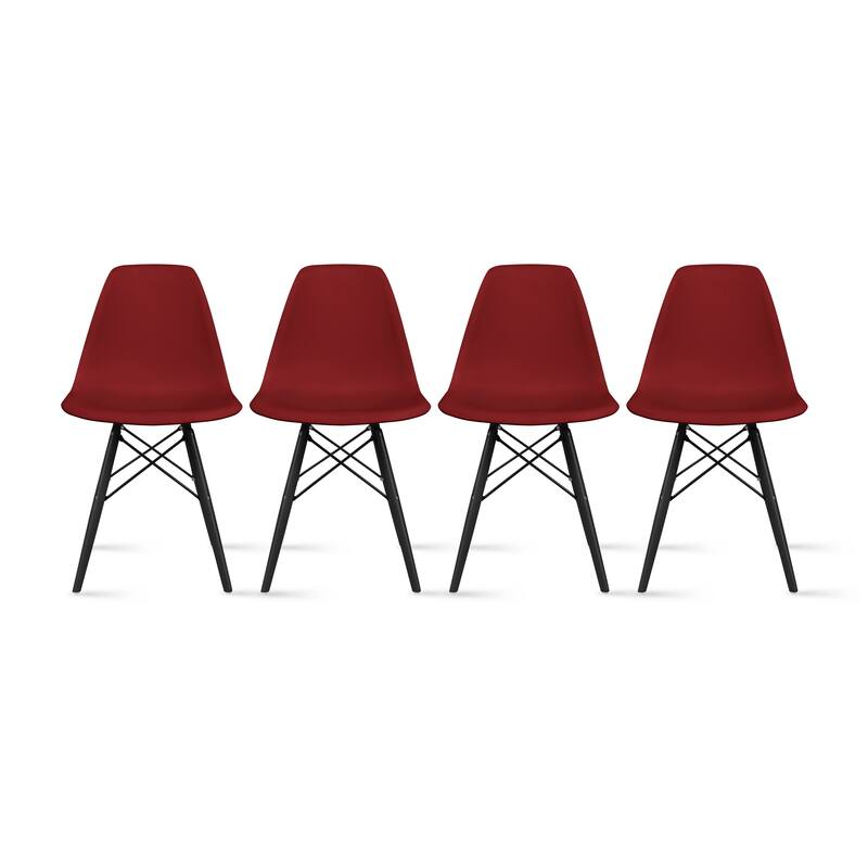 Molded Dining Side Chairs For Kitchen Eiffel Metal Legs Design Bedroom Waiting Room (Set of 4) - Red