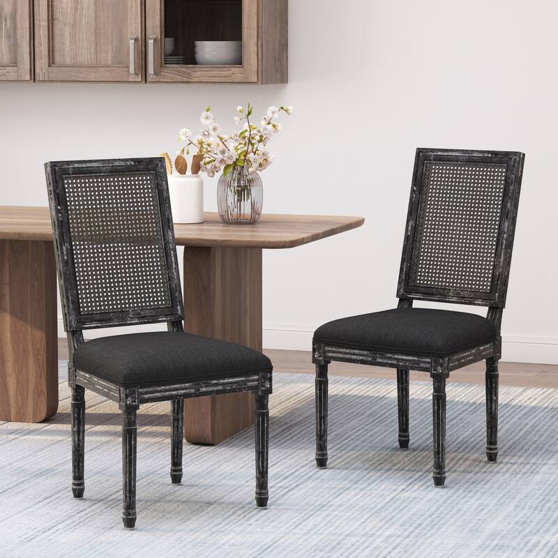 Rustic Set of 2 Bar Stools with Rattan Backrest Foam Cushioned Seat, Solid Wood Frame for Kitchen Island Bar Dining Room