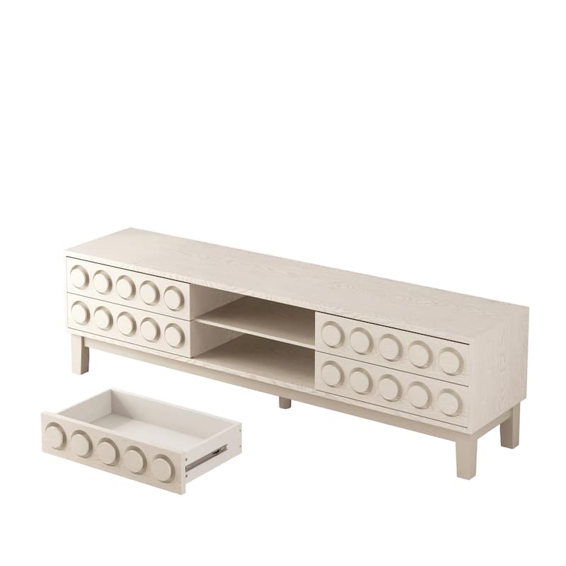 Mid-Century Modern TV Stand with 4 Drawers, Entertainment Console for TVs up to 75", Wood Media Center for Living Room