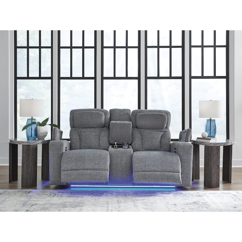 Signature Design by Ashley Forest Lake Gray Power Reclining Loveseat with Console - 76"W x 40"D x 42"H