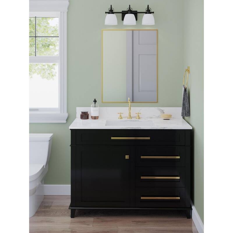 Preston Collection Three-Light Coastal Matte Black Bath and Vanity Light - 22.12 in x 7.37 in x 9 in