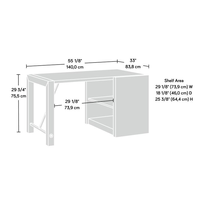 Engineered Wood Farmhouse Desk with Built-in Bookshelf, Brown