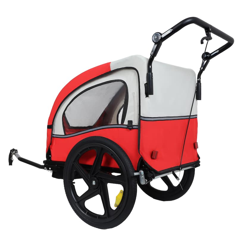 2-In-1 Double 2 Seat With Bike Trailer Jogger Stroller Foldable Collapsible W/Pivot Front Wheel, Storage Bag
