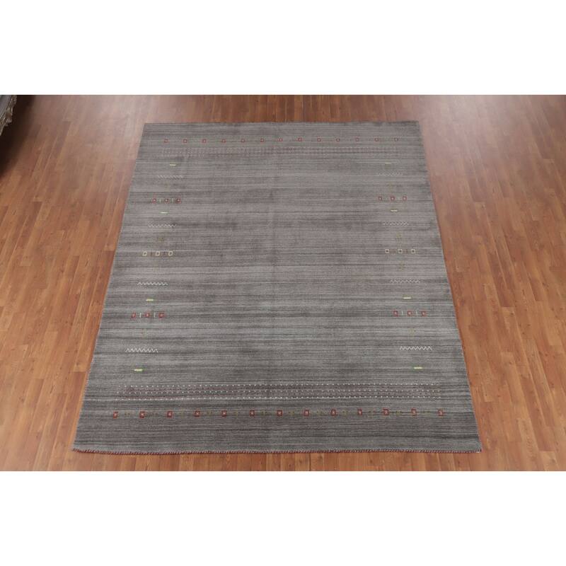 Hand Knotted Oriental 100% Wool Carpet Tribal Animal Pictorial Greys & Charcoal Gabbeh Area Rug - 9' 10'' X 7' 11''