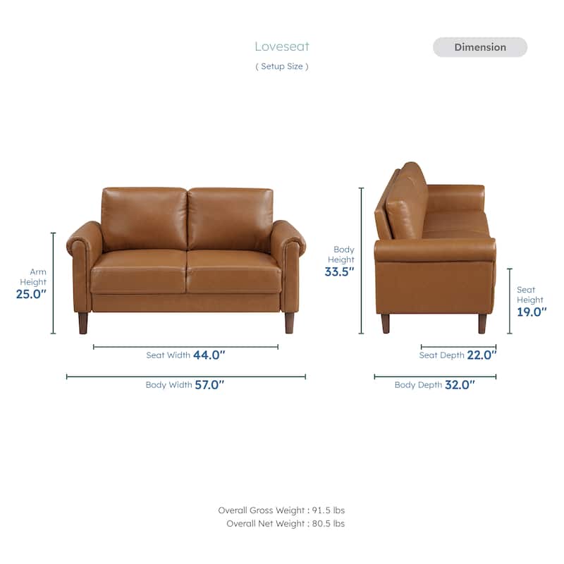 Fremont & Park Frances 57" Faux Leather Living Room Loveseat - Brown Finish Feet