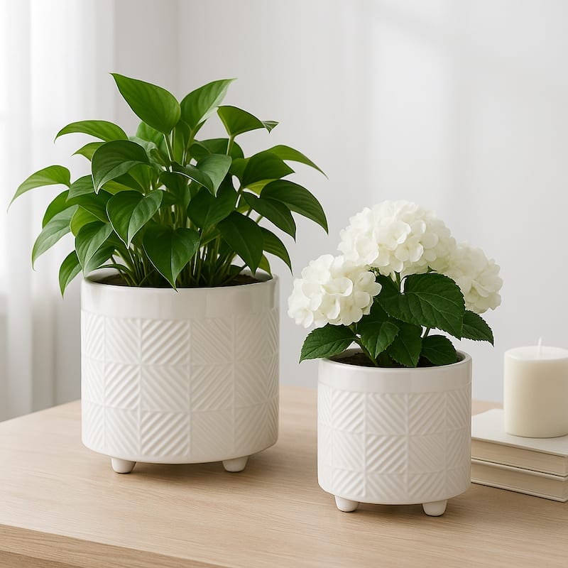 Ceramic Textured Footed Planters Set of 2 - 6" - 8"