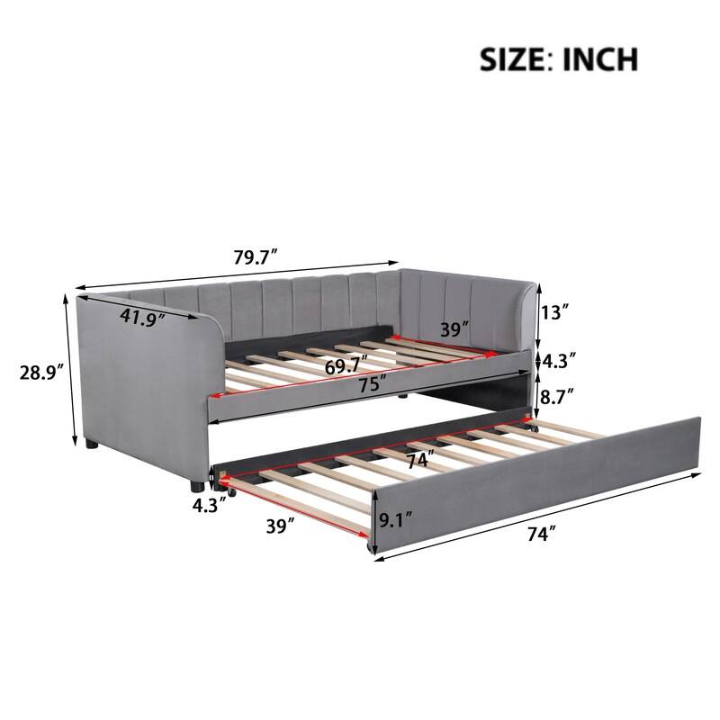 Twin Size Upholstered Daybed with Trundle Included-Perfect For Overnight Guests/Sleepovers,3 Colors