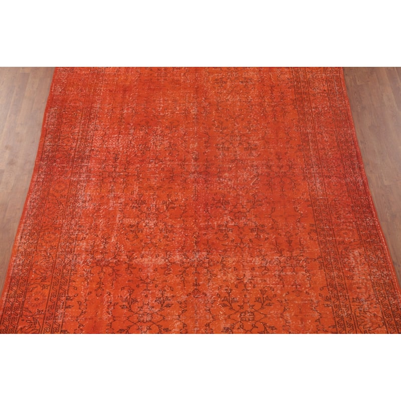 Over-Dyed Orange Anatolian Turkish Vintage Rug Handmade Wool Carpet - 7'7" x 10'8"