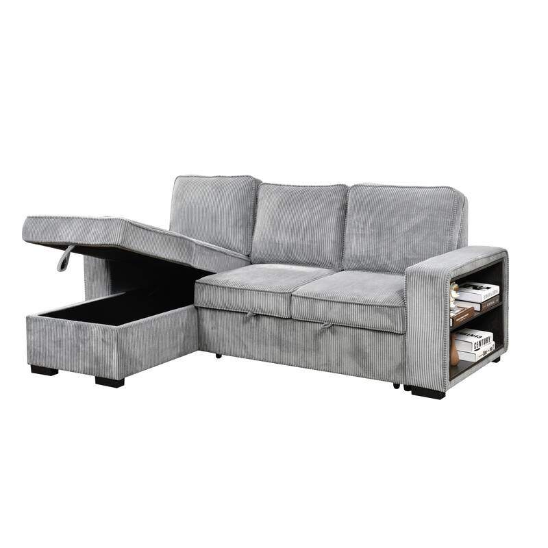 Roomfitters L Shaped Sectional Sofa Bed with Pull Out, Storage Chaise and USB Cup Holder