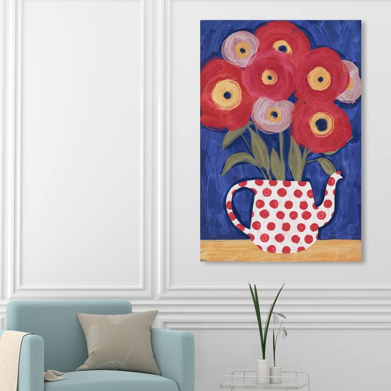 Wynwood Studio Canvas Floral and Botanical Ornate Floral Red and Modern & Contemporary Wall Art Canvas Print - 54 x 36