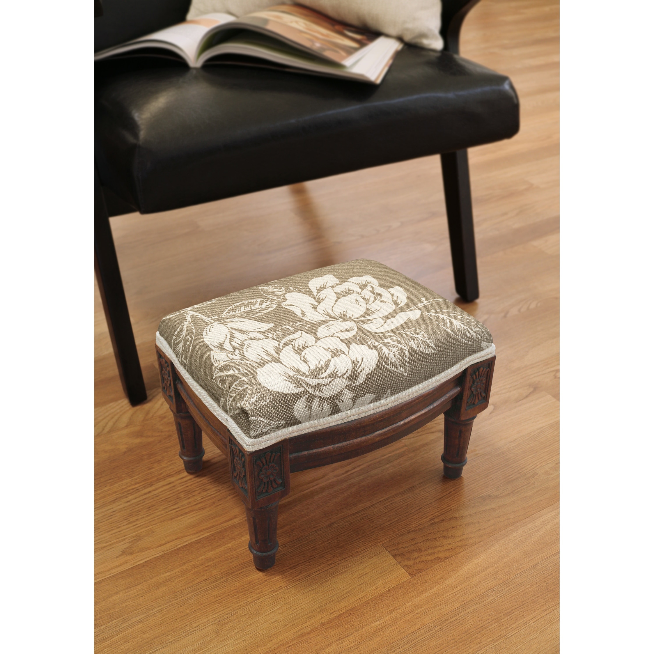 Small Footstool Ottoman, Velvet Wooden Foot Stool Ottoman with Wood Legs,  Sofa F