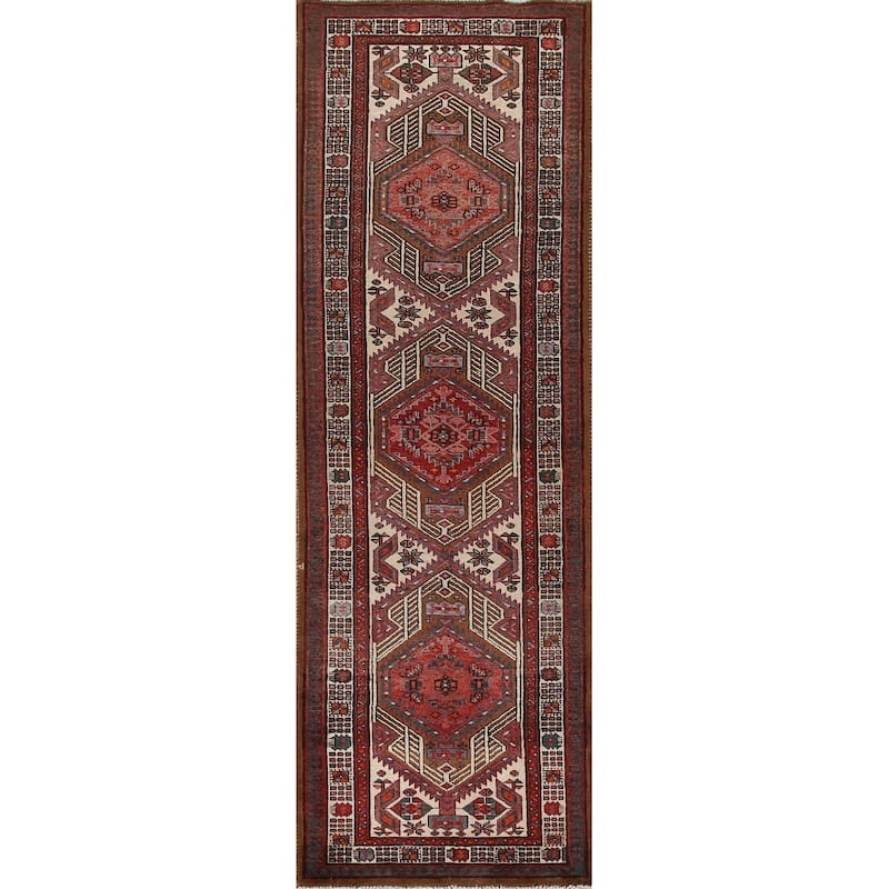 Ardebil Persian Vintage Runner Rug Hallway Handmade Wool Carpet - 3'2"x 11'5"