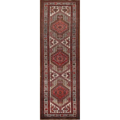 Ardebil Persian Vintage Runner Rug Hallway Handmade Wool Carpet - 3'2"x 11'5"