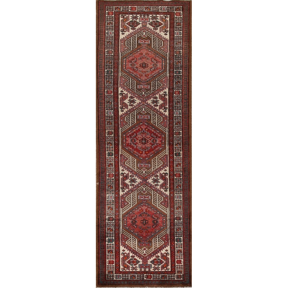 Ardebil Persian Vintage Runner Rug Hallway Handmade Wool Carpet - 3'2"x 11'5"
