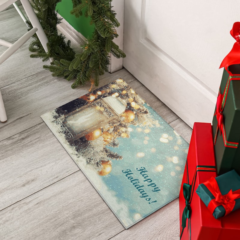 Indoor/ Outdoor Cozy Winter Washable Happy Holidays Rug - 1'8" x 2'6" - Blue