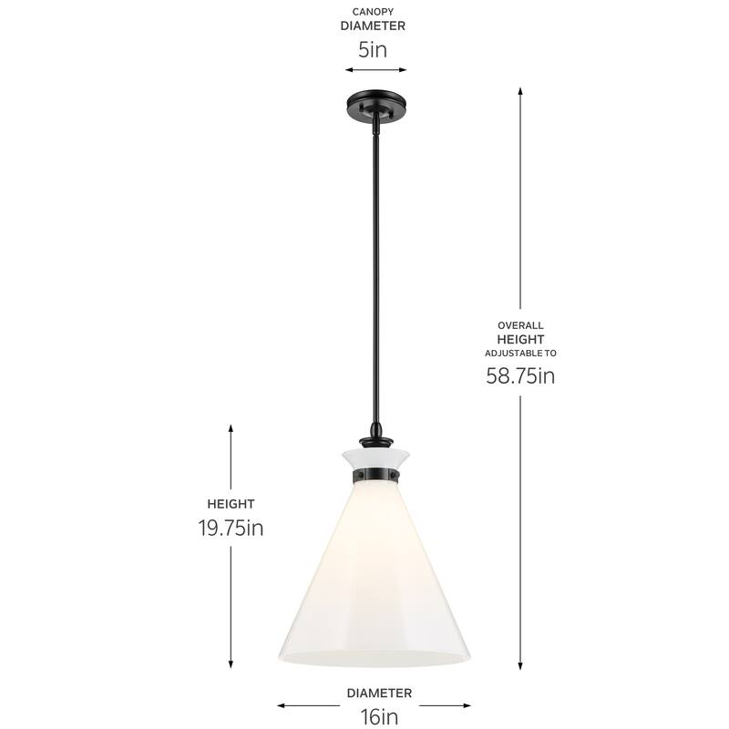 Kichler Lighting Laria 16 Inch 1 Light Pendant with Opal Glass in Black
