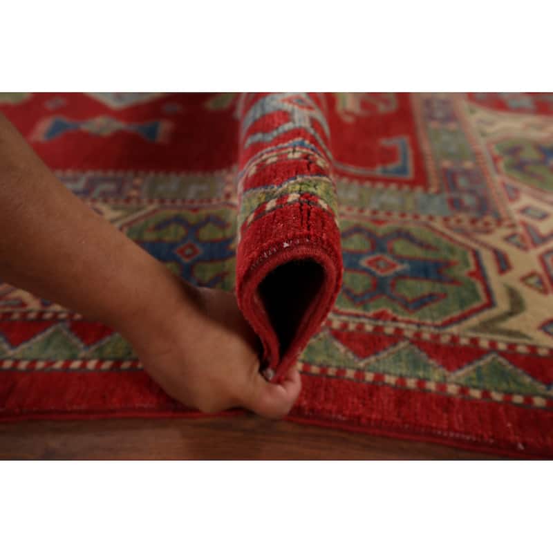 Geometric Kazak Oriental Rug Hand-Knotted Traditional Wool Carpet - 6'7" x 9'0"