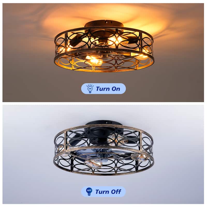 Sofucor 18 Inch /20 Inch Ceiling Fans with Remote Control,6 Speed Reversible Flush Mount Low Profile Rustic Ceiling Fan - 20 Inches - Gilded Bronze-2(Bulbs not Included)