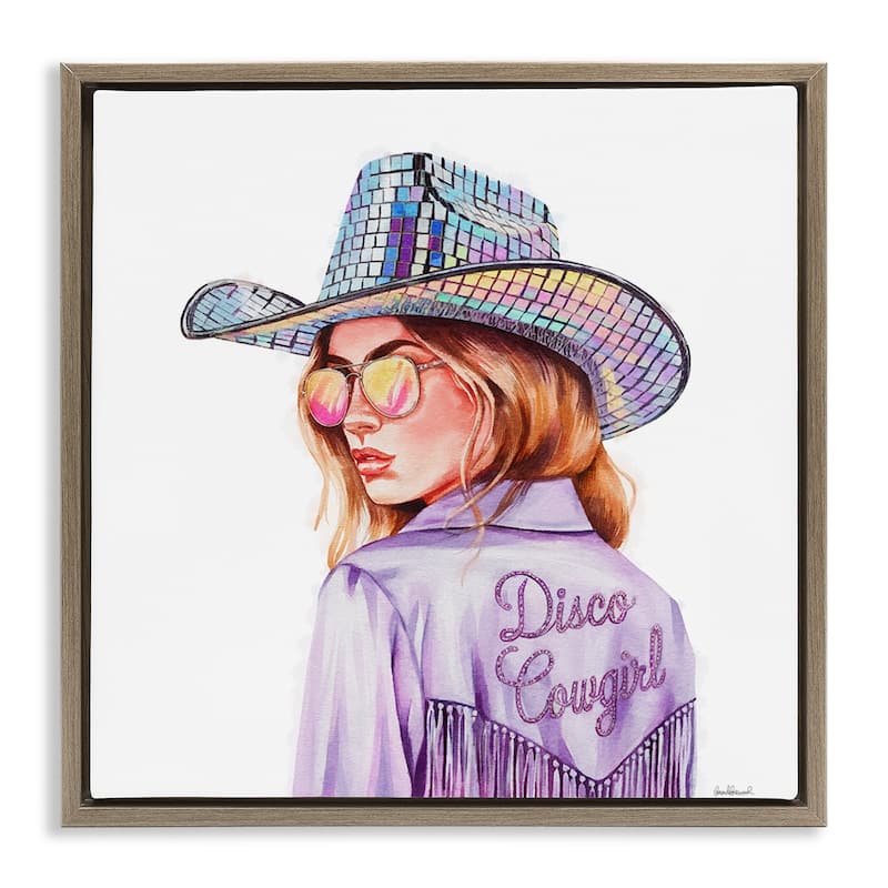 Stupell Purple Disco Cowgirl Framed Floater Canvas Wall Art Design By Amanda Greenwood - 25 x 25 - Brown