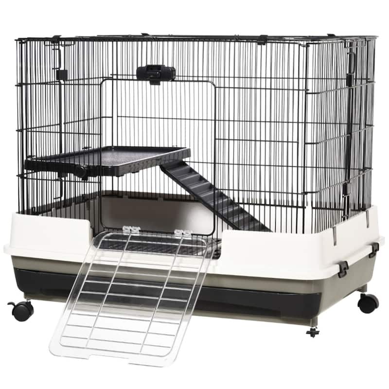 Black-White Hamster Small Pet Cages Including Ramp and Platforms - 31.5''L x 20.75''W x 26''H - Black-White