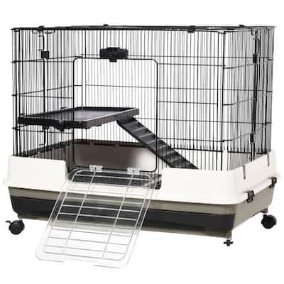 Black-White Hamster Small Pet Cages Including Ramp and Platforms - 31.5''L x 20.75''W x 26''H
