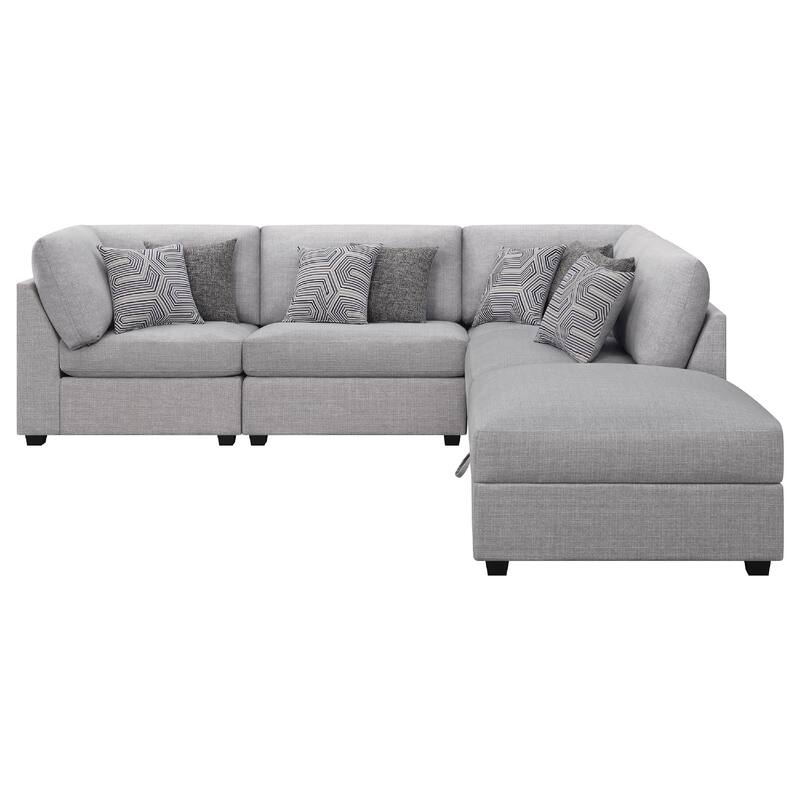 Cambia 5 Piece Modular Sectional Sofa with Ottoman, Gray, 8 Pillows