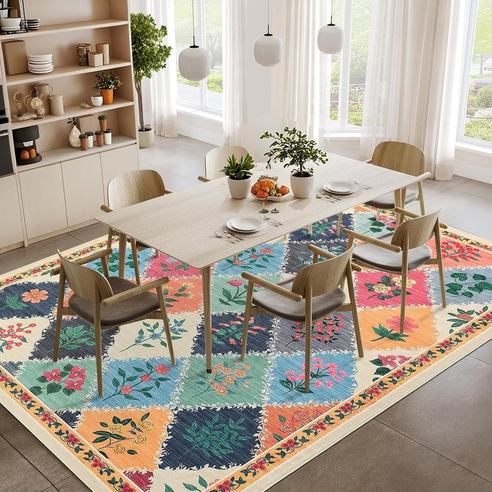 Vintage Floral Washbale Floor Cover Area Rug for Bedroom, Living Room, Colorful - 1'6" x 2'6"