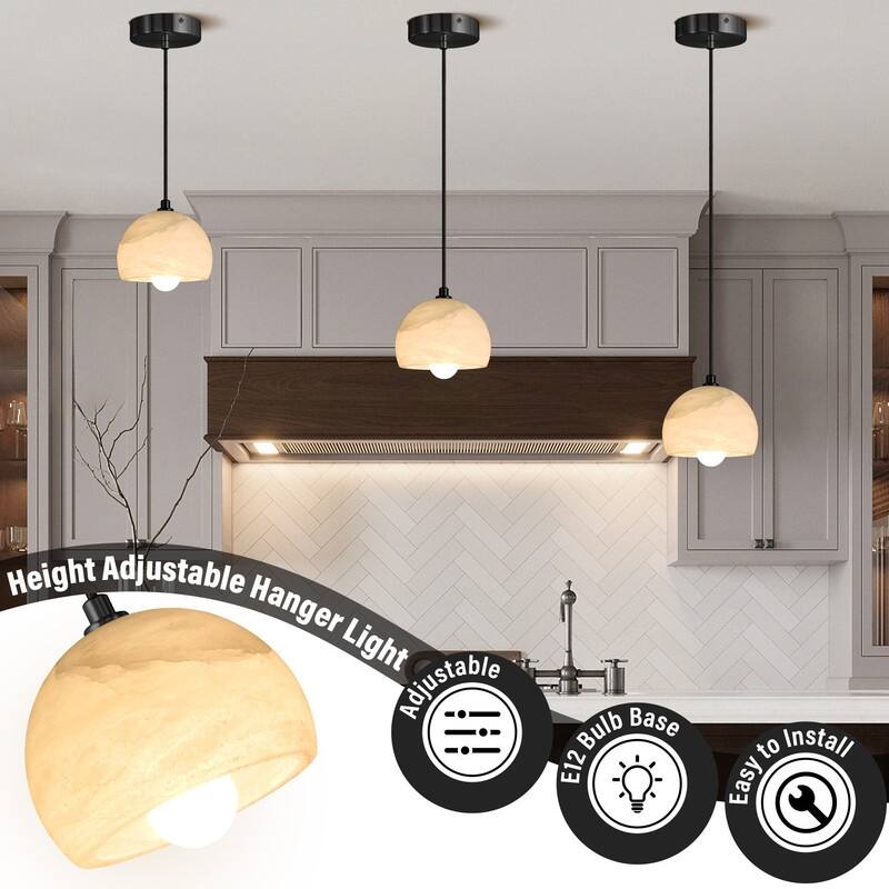 Alabaster Pendant Light for 7.9" Spanish Marble Shade Hanging Light Fixture