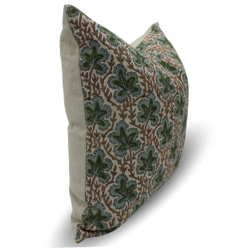 Fabdivine Block Print 12x20 Inch Pillow Cover Pure Linen Floral Farmhouse Decor Accent for Brown Soft, Cushion Case, Kanak Buti